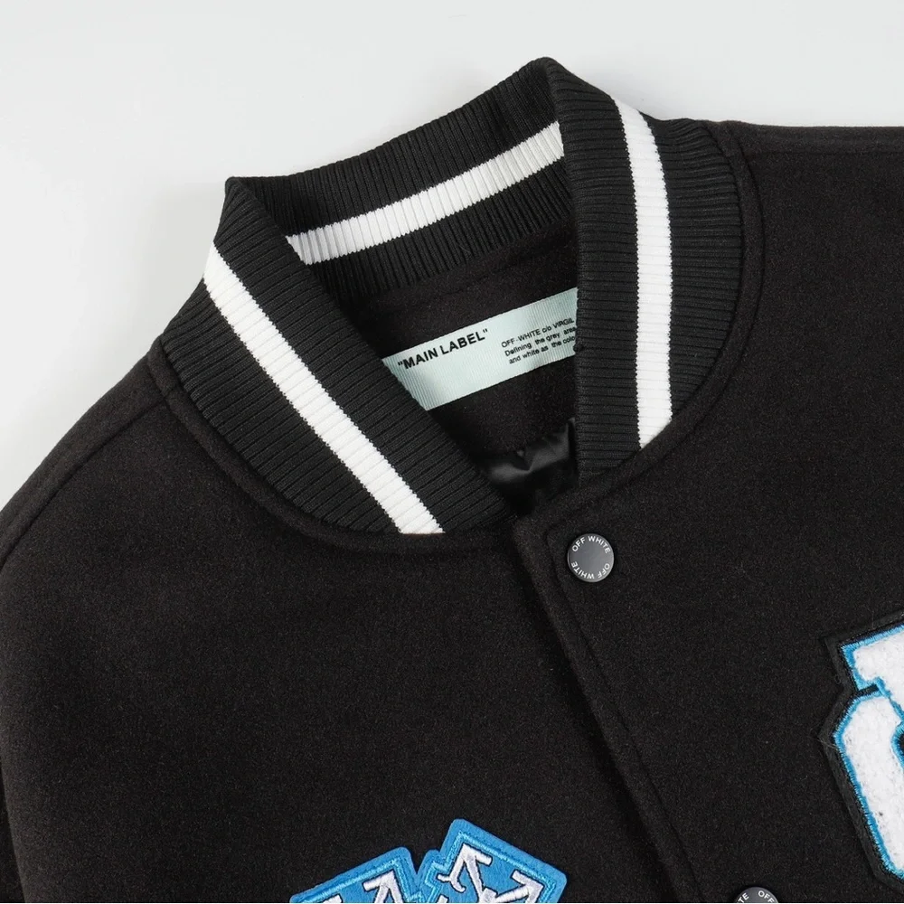 Off-White Black and White Bomber Jacket with Blue Accents - Picture 3 of 6